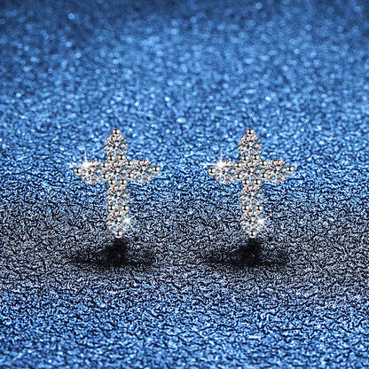 [Super CiCi]SPARKLING CROSS MOISSANITE STUD EARRINGS