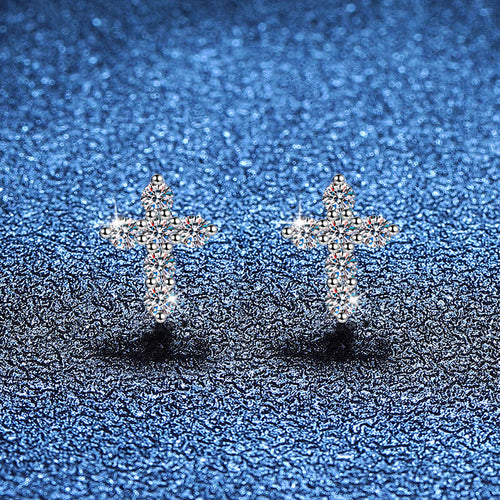 [Super CiCi]SPARKLING CROSS MOISSANITE STUD EARRINGS