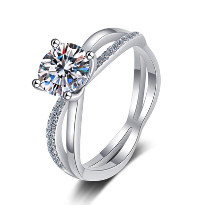 [Super CiCi]ELEGANT 4-PRONG CROSSOVER MOISSANITE ENGAGEMENT RING
