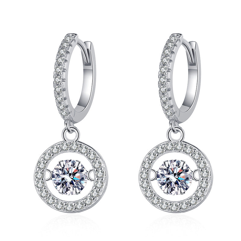 [Super CiCi]DANCING MOISSANITE HALO DROP HOOP EARRINGS