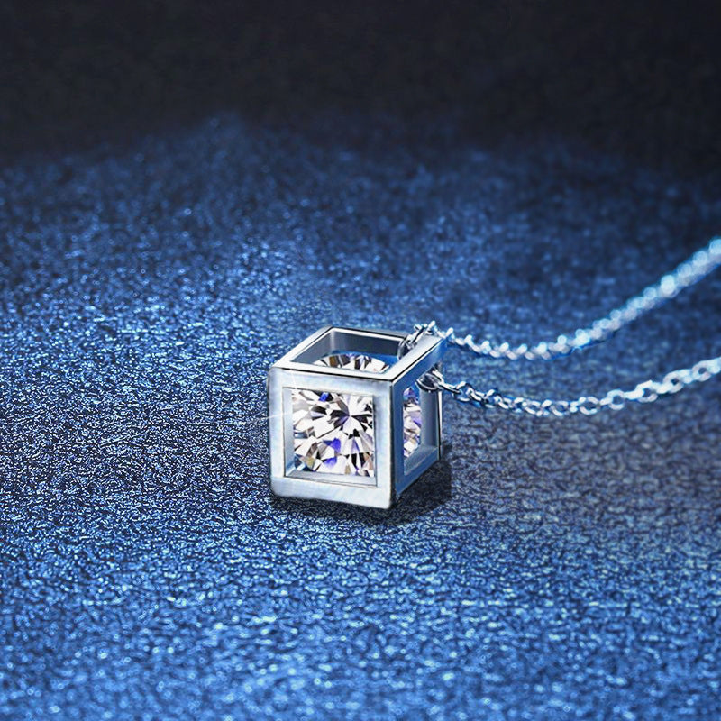 [Super CiCi]GEOMETRIC SUGAR-CUBE MOISSANITE NECKLACE