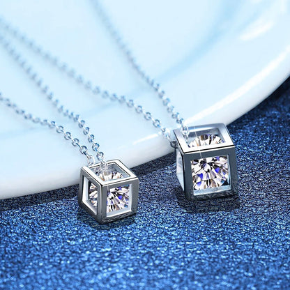 [Super CiCi]GEOMETRIC SUGAR-CUBE MOISSANITE NECKLACE
