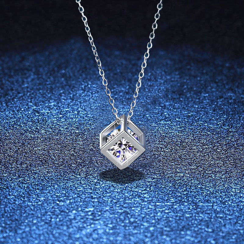 [Super CiCi]GEOMETRIC SUGAR-CUBE MOISSANITE NECKLACE