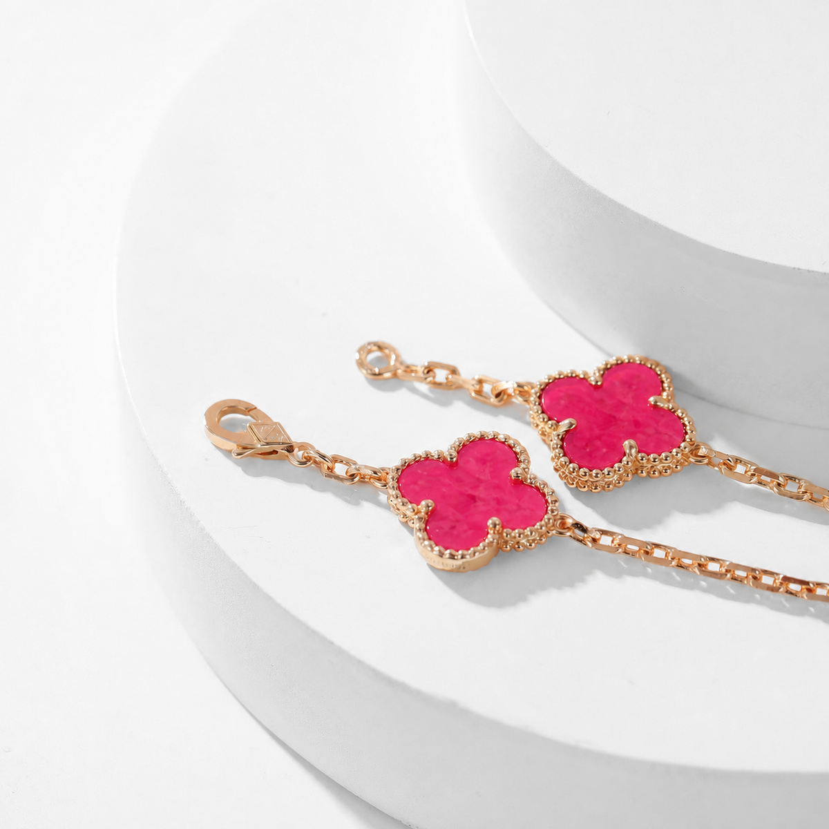 [Super CiCi]NEW CLOVER 10 MOTIFS PINK ENAMEL NECKLACE
