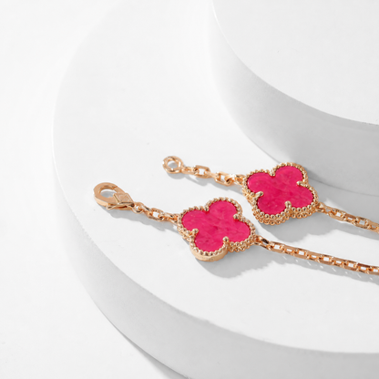 [Super CiCi]NEW CLOVER 10 MOTIFS PINK ENAMEL NECKLACE