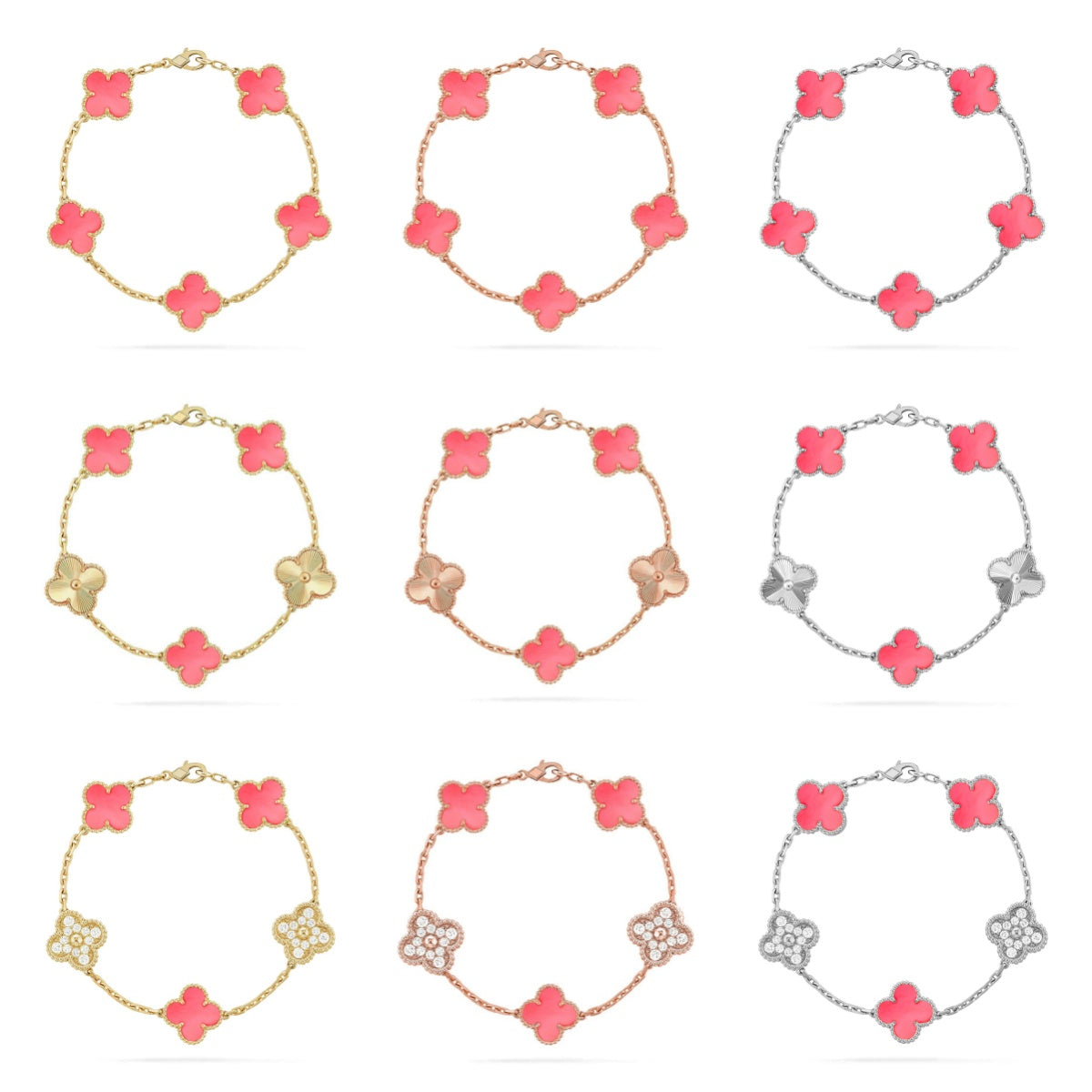[Super CiCi ] CLOVER 5 MOTIFS  PINK MOP BRACELET COLLECTION