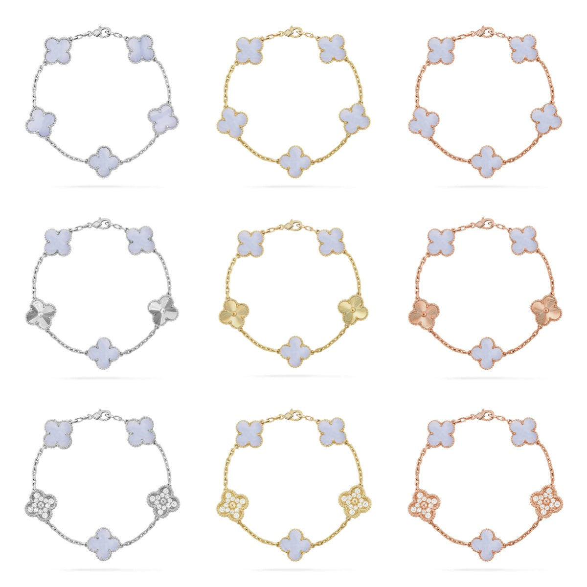 [Super CiCi ] CLOVER 5 MOTIF PURPLE CHALCEDONY BRACELET COLLECTION