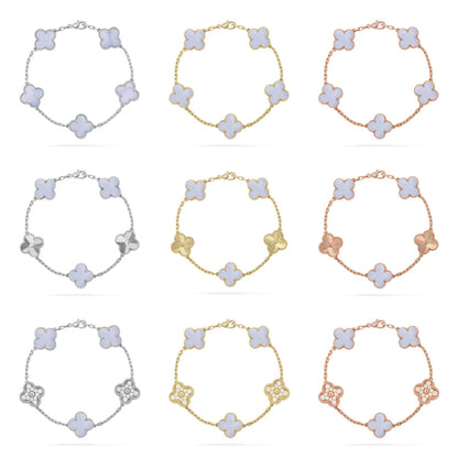 [Super CiCi ] CLOVER 5 MOTIF PURPLE CHALCEDONY BRACELET COLLECTION