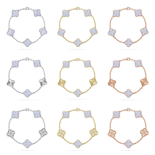[Super CiCi ] CLOVER 5 MOTIF PURPLE CHALCEDONY BRACELET COLLECTION