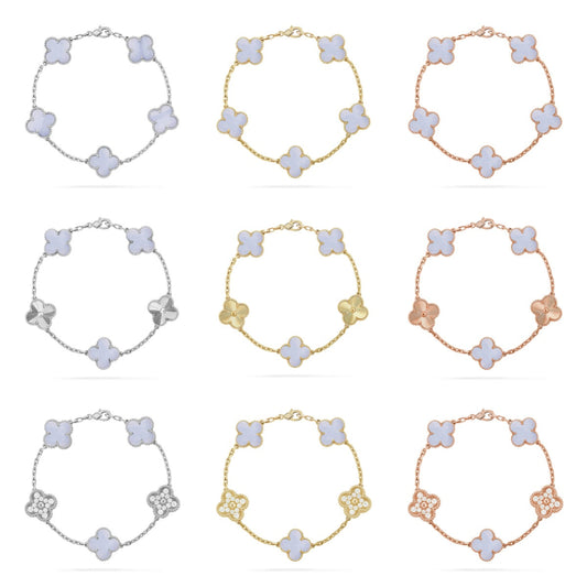 [Super CiCi ] CLOVER 5 MOTIF PURPLE CHALCEDONY BRACELET COLLECTION