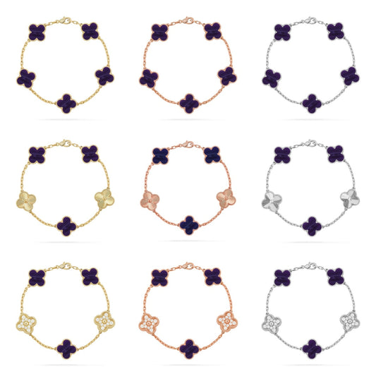 [Super CiCi ]CLOVER 5 MOTIF PURPLE STRIPES BRACELET COLLECTION