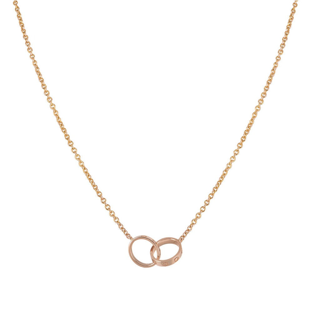 [Super CiCi ]LOVE NECKLACE DOUBLE RING PINK GOLD
