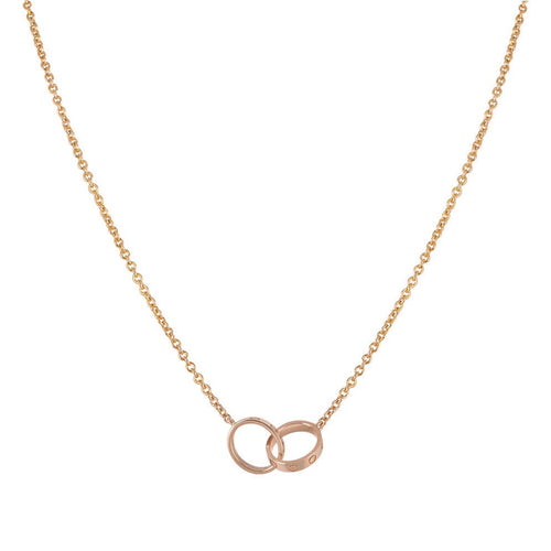 [Super CiCi ]LOVE NECKLACE DOUBLE RING PINK GOLD
