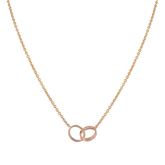 [Super CiCi ]LOVE NECKLACE DOUBLE RING PINK GOLD