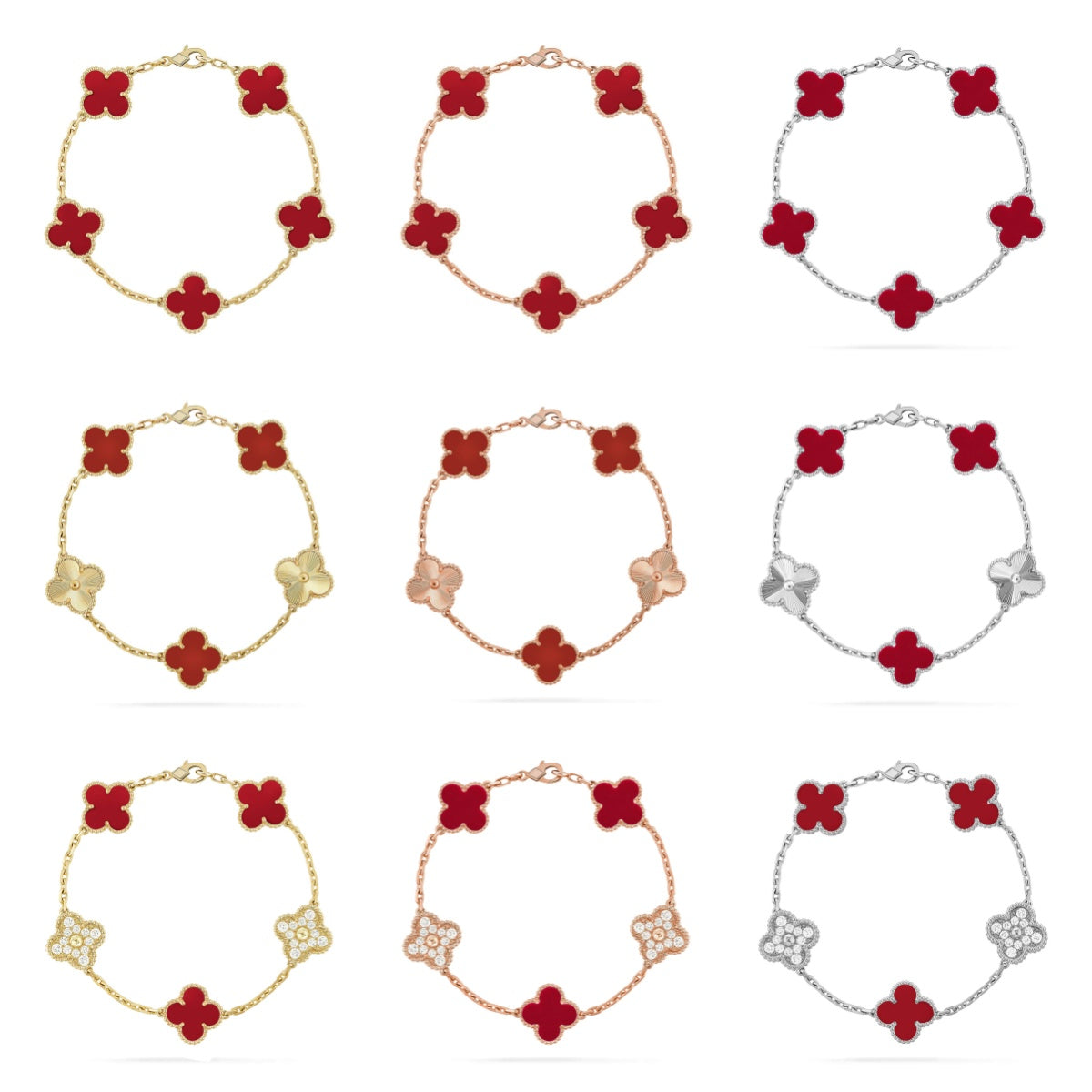 [Super CiCi ] CLOVER 5 MOTIF RED CORNELIAN BRACELET COLLECTION