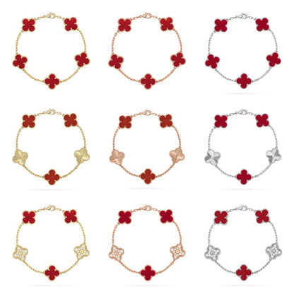 [Super CiCi ] CLOVER 5 MOTIF RED CORNELIAN BRACELET COLLECTION