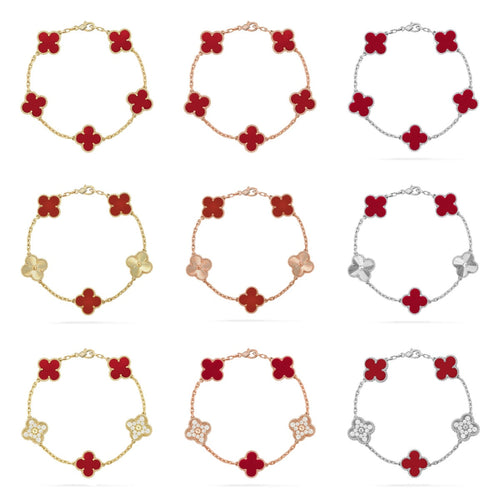 [Super CiCi ] CLOVER 5 MOTIF RED CORNELIAN BRACELET COLLECTION