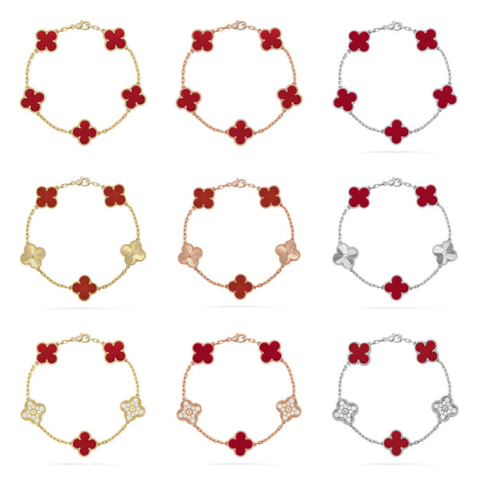 [Super CiCi ] CLOVER 5 MOTIF RED CORNELIAN BRACELET COLLECTION