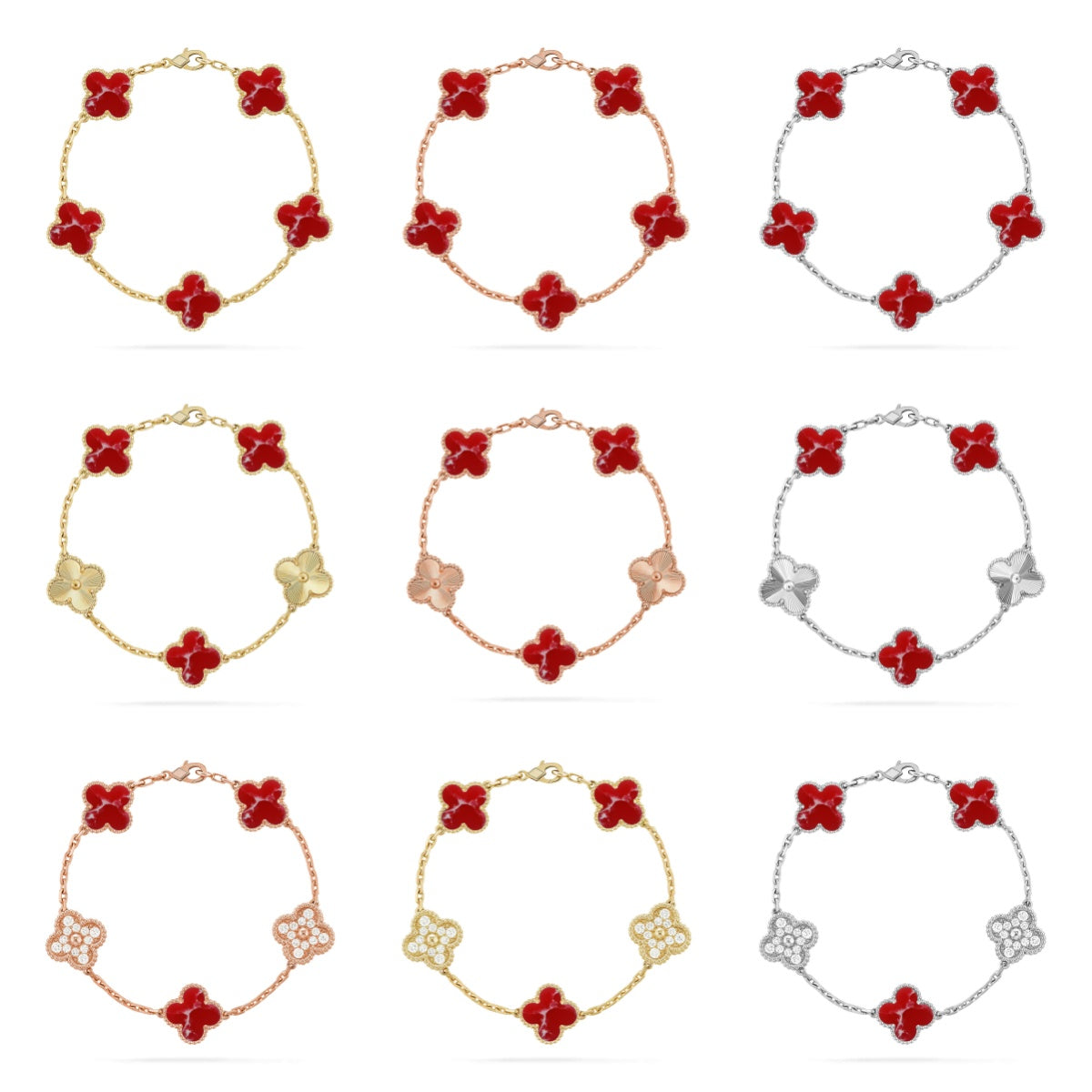 [Super CiCi ]CLOVER 5 MOTIF RED PATTERN BRACELET COLLECTION