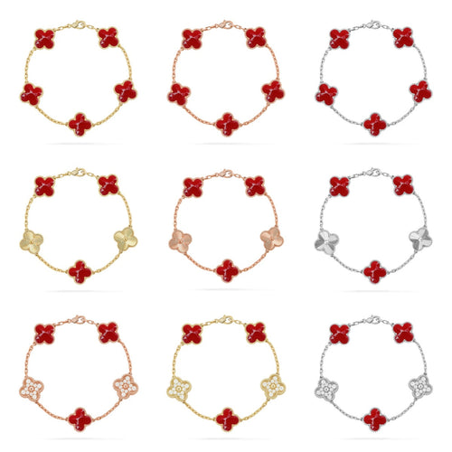 [Super CiCi ]CLOVER 5 MOTIF RED PATTERN BRACELET COLLECTION