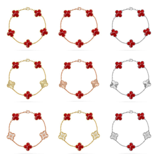 [Super CiCi ]CLOVER 5 MOTIF RED PATTERN BRACELET COLLECTION
