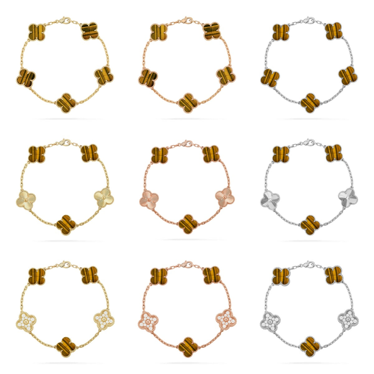 [Super CiCi ] CLOVER 5 MOTIFS TIGER EYE BRACELET COLLECTION
