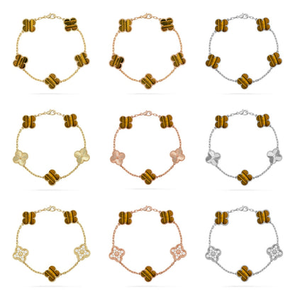 [Super CiCi ] CLOVER 5 MOTIFS TIGER EYE BRACELET COLLECTION