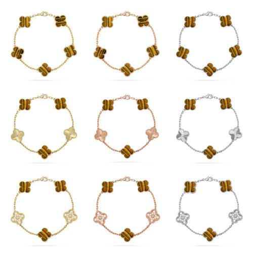 [Super CiCi ] CLOVER 5 MOTIFS TIGER EYE BRACELET COLLECTION