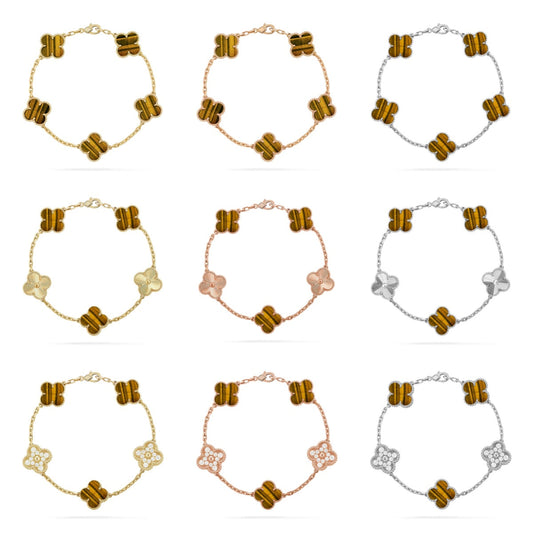 [Super CiCi ] CLOVER 5 MOTIFS TIGER EYE BRACELET COLLECTION