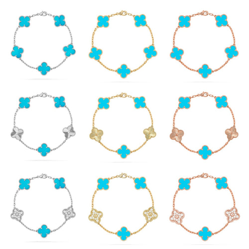 [Super CiCi ] CLOVER 5 MOTIF TURQUOISE BRACELET COLLECTION