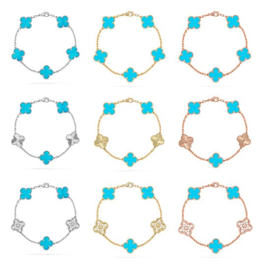 [Super CiCi ] CLOVER 5 MOTIF TURQUOISE BRACELET COLLECTION