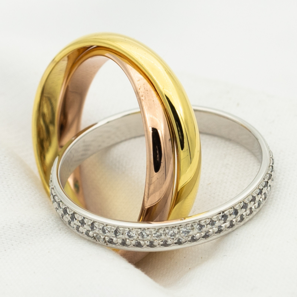 [Super CiCi ]TRINITY RING GOLD PINK GOLD SILVER DIAMONDS