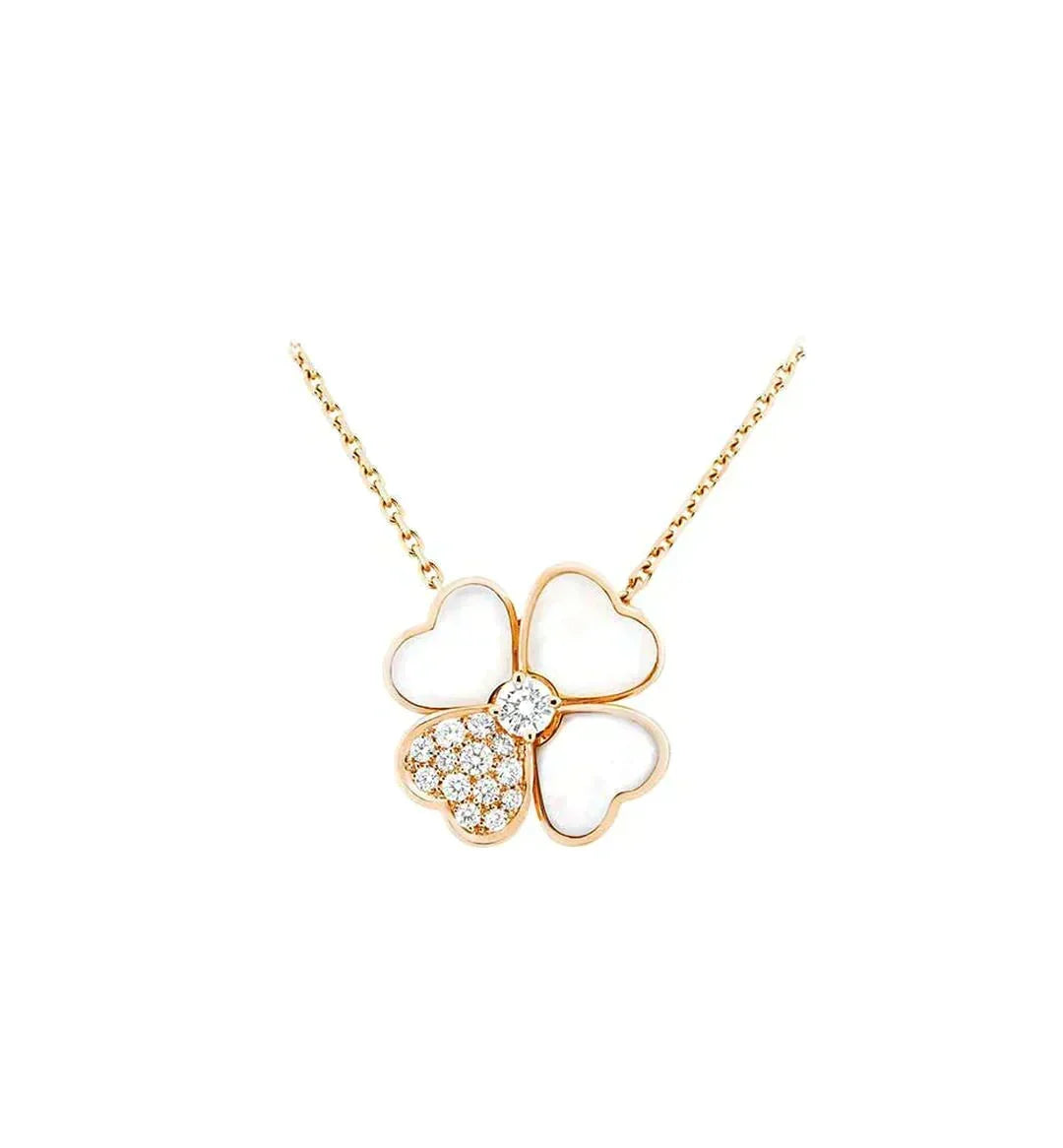 [Super CiCi ]CLOVER MOP DIAMOND ROSE GOLD NECKLACE