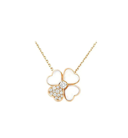 [Super CiCi ]CLOVER MOP DIAMOND ROSE GOLD NECKLACE