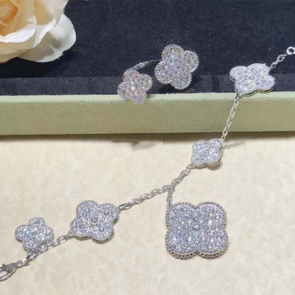 [Super CiCi ]CLOVER 6 MOTIFS SILVER DIAMOND BRACELET