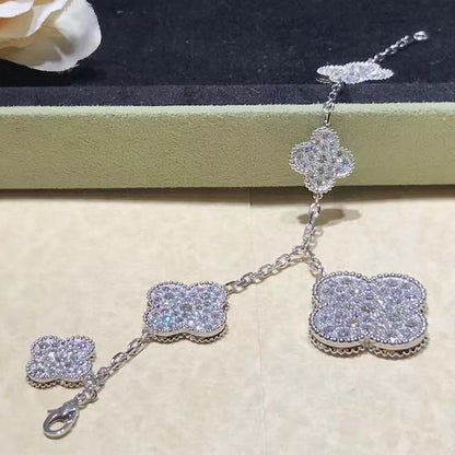 [Super CiCi ]CLOVER 6 MOTIFS SILVER DIAMOND BRACELET