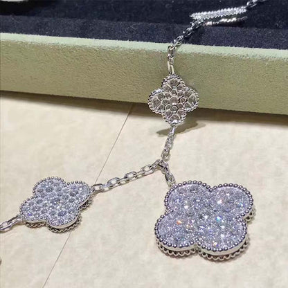 [Super CiCi ]CLOVER 6 MOTIFS SILVER DIAMOND BRACELET
