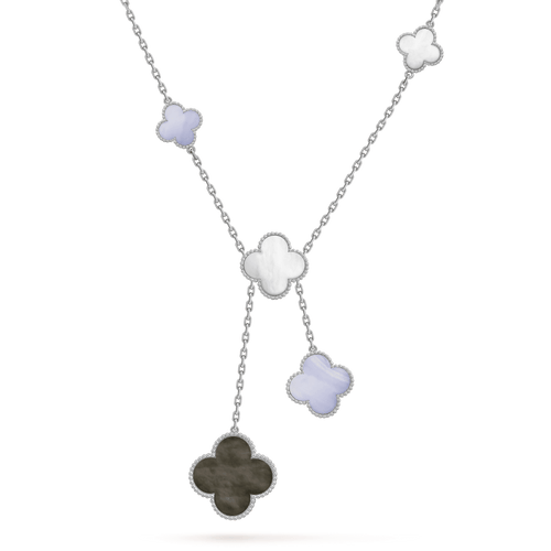 [Super CiCi ]CLOVER MOP CHALCEDONY NECKLACE SILVER 6 MOTIF