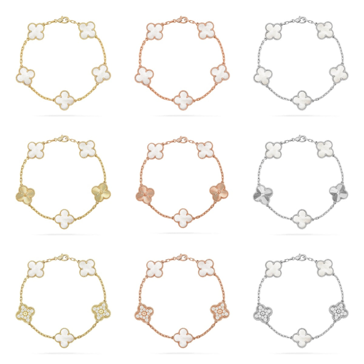 [Super CiCi ]CLOVER WHITE PEARL MOP 5 MOTIF BRACELET COLLECTION