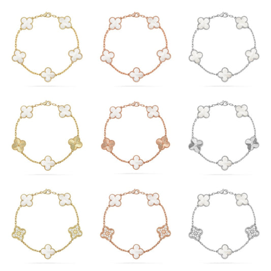 [Super CiCi ]CLOVER WHITE PEARL MOP 5 MOTIF BRACELET COLLECTION