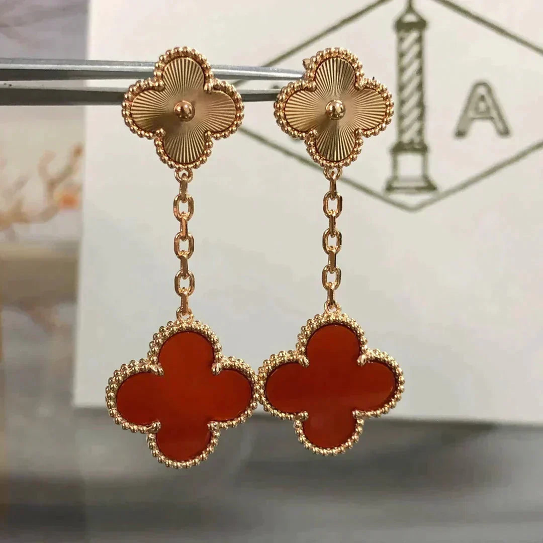 [Super CiCi ]CLOVER 2 MOTIF  LASER CARNELIAN EARRINGS