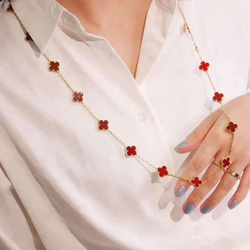 [Super CiCi ]CLOVER 20 MOTIFS CARNELIAN NECKLACE