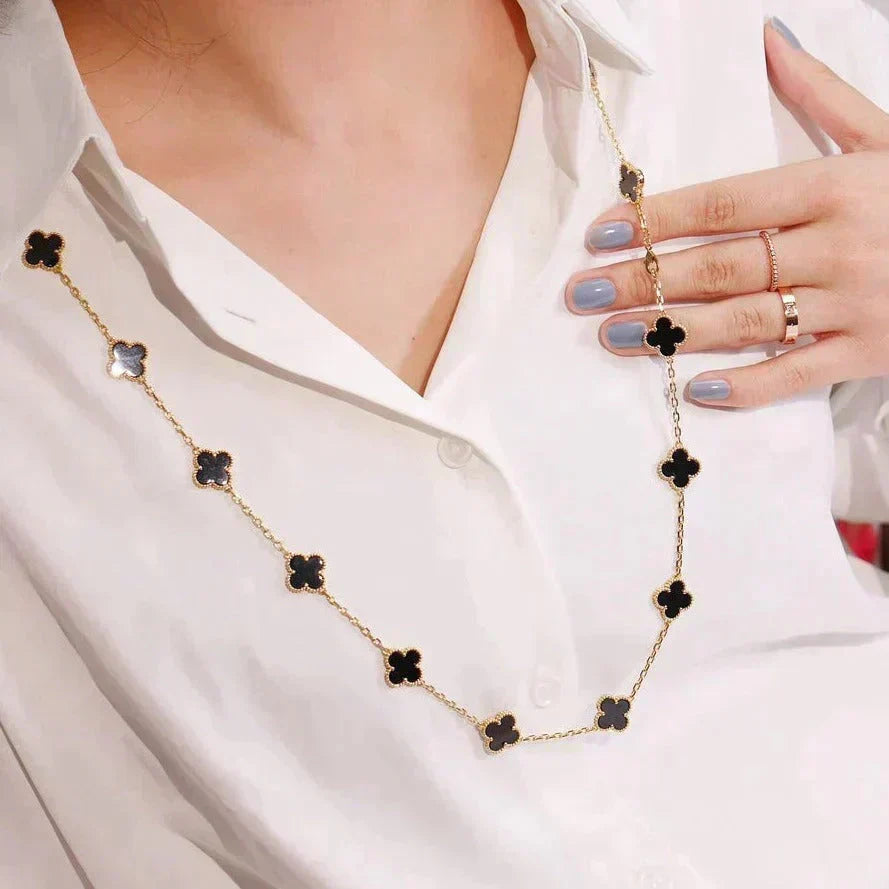 [Super CiCi ]CLOVER 20 MOTIFS ONYX NECKLACE