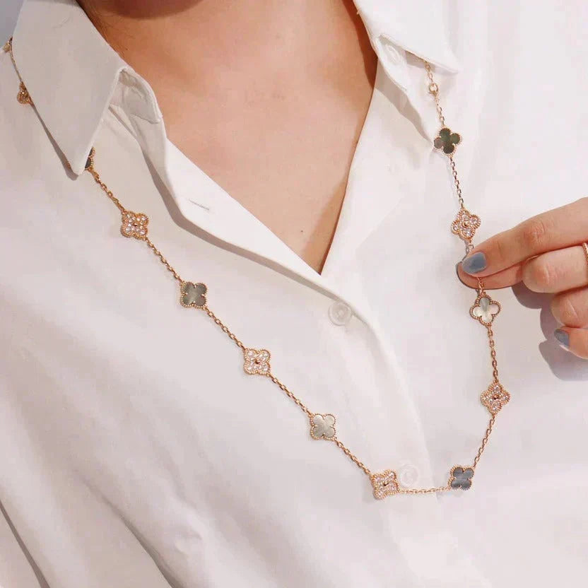 [Super CiCi ]CLOVER 20 MOTIFS DARK MOP DIAMOND  NECKLACE