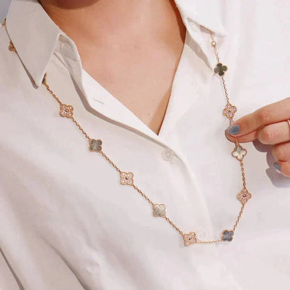 [Super CiCi ]CLOVER 20 MOTIFS DARK MOP DIAMOND  NECKLACE