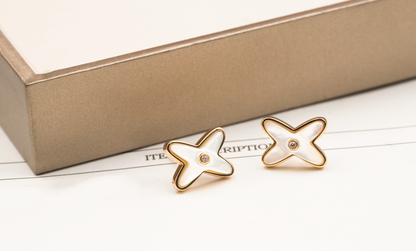 [Super CiCi ]JEUX DE WHITE MOP ROSE GOLD DIAMOND EARRINGS