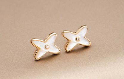 [Super CiCi ]JEUX DE WHITE MOP ROSE GOLD DIAMOND EARRINGS