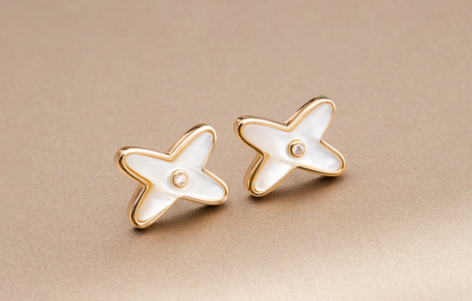 [Super CiCi ]JEUX DE WHITE MOP PINK GOLD DIAMOND EARRINGS