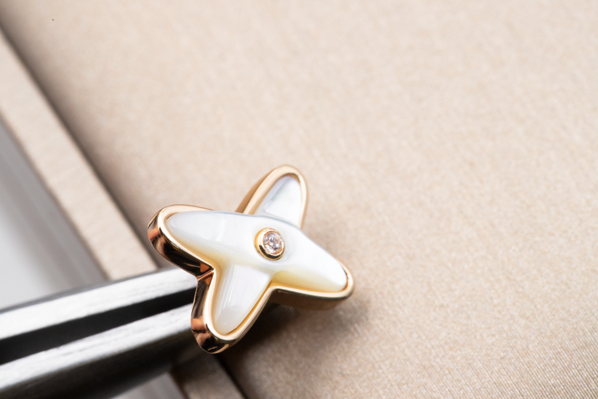 [Super CiCi ]JEUX DE WHITE MOP PINK GOLD DIAMOND EARRINGS