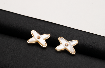 [Super CiCi ]JEUX DE WHITE MOP PINK GOLD DIAMOND EARRINGS